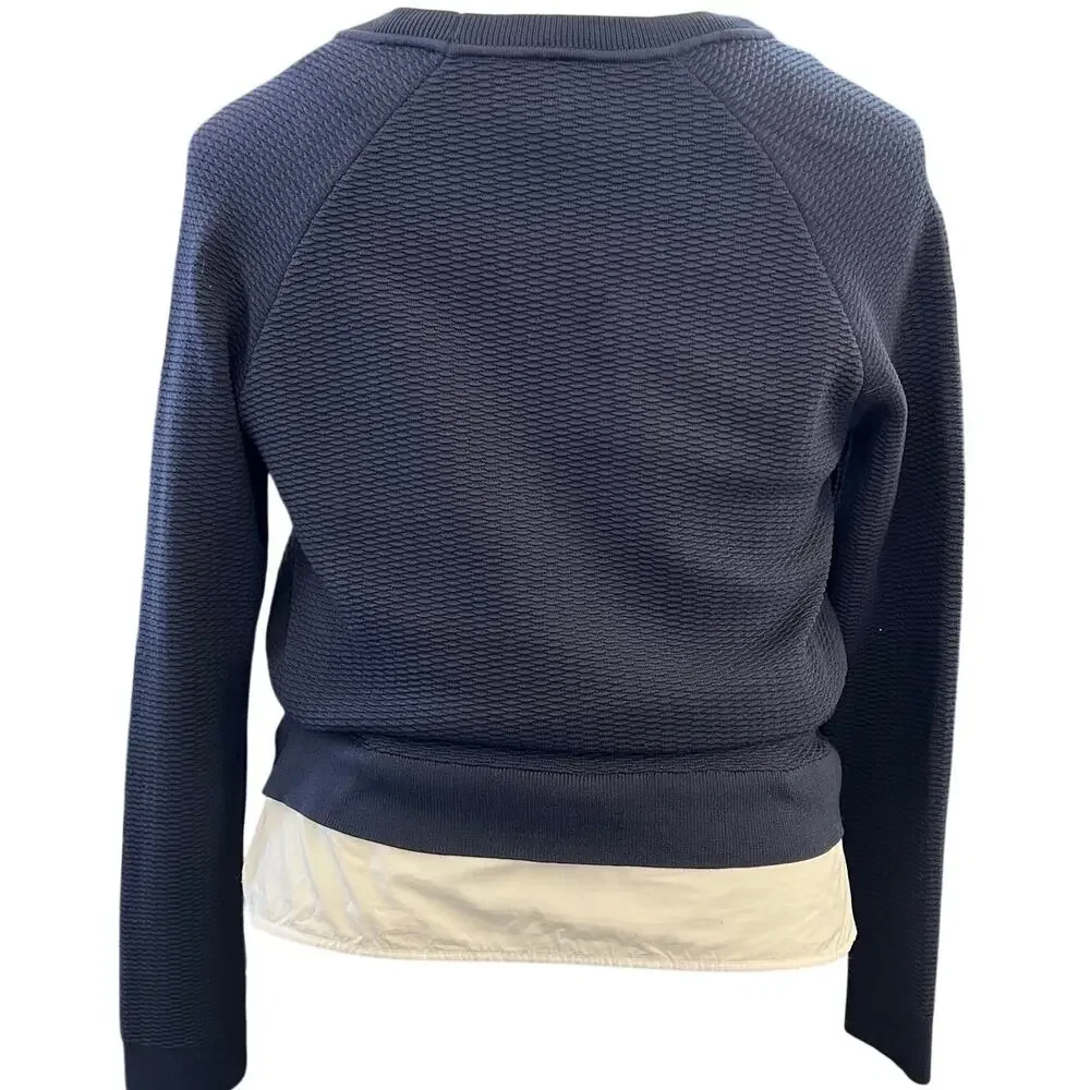 Tory Burch Large Blue Layered Sweater Faux Button Up Shirt Preppy Knit EUC